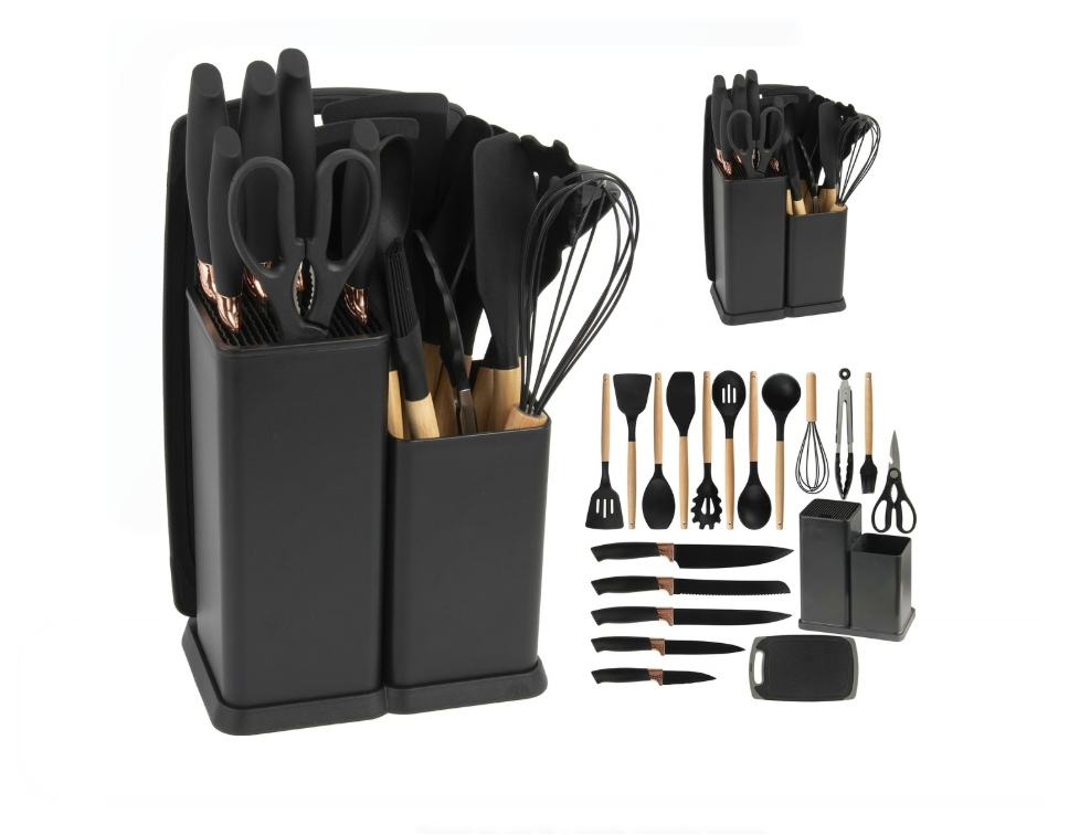 Set Utensilios Cocina En Silicona Y Juegos De Cuchillos 19Pc