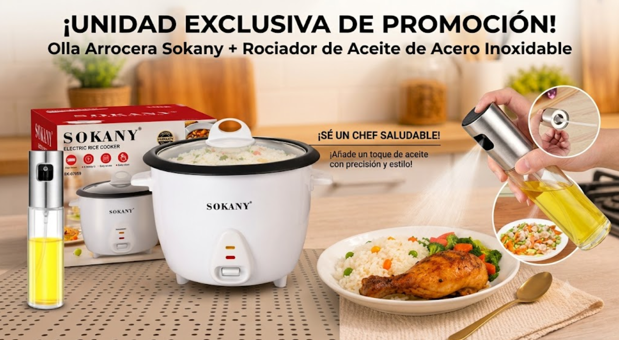 Olla Arrocera Sokany 2.2L SK-07059 + Obsequio Dispensador Spray De Aceite