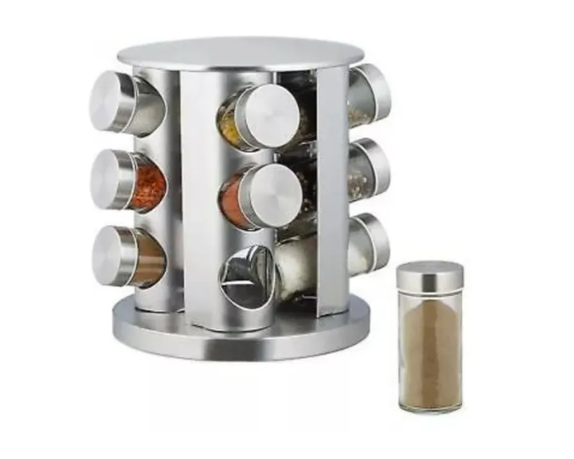 Set Especiero Condimentero En Vidrio X12 Frascos Base Giratoria