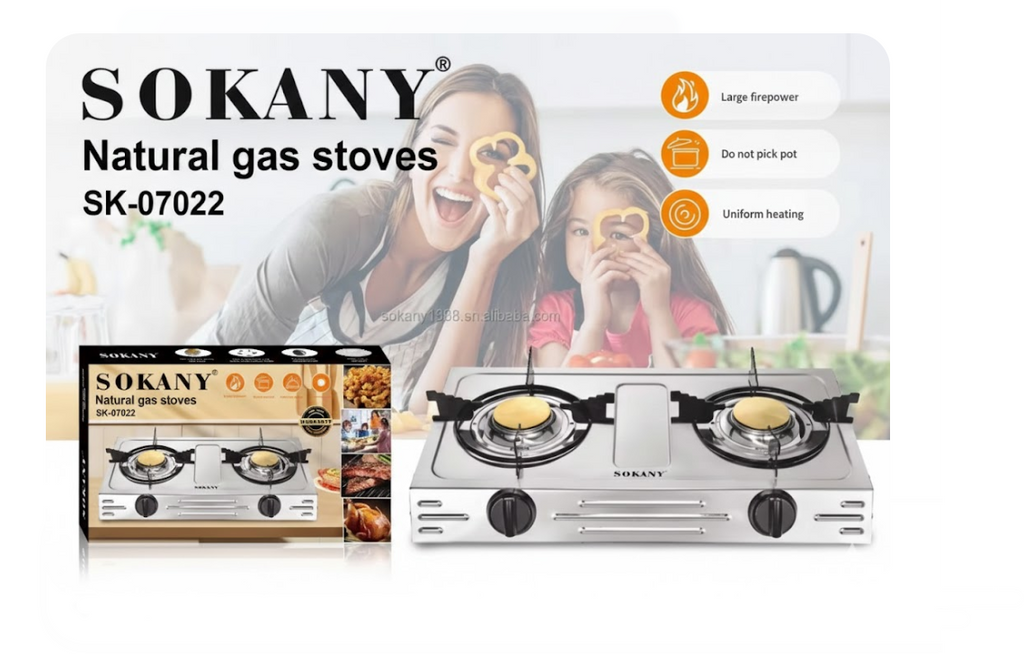 Estufa Sokany A Gas De 2 Puestos Acero Inoxidable SK-07022