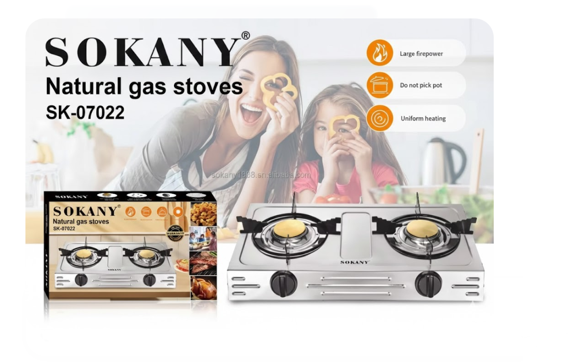Estufa Sokany A Gas De 2 Puestos Acero Inoxidable SK-07022