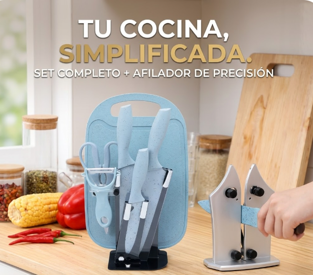 Combo Set De Cuchillos + Afilador De Cuchillos