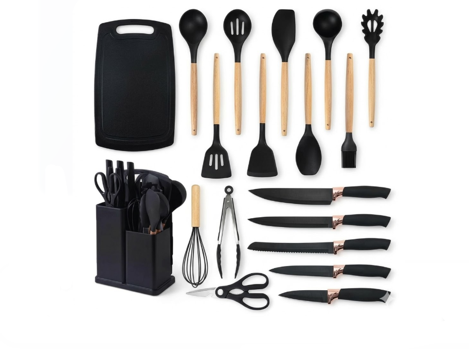 Set Utensilios Cocina En Silicona Y Juegos De Cuchillos 19Pc