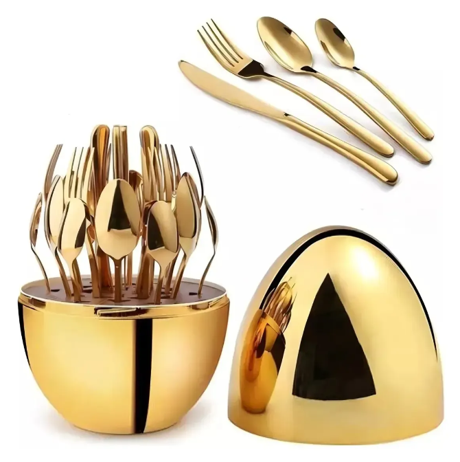 Juego De Cubiertos 24pcs Acero Inoxidable Gold Estuche Huevo Color Dorado