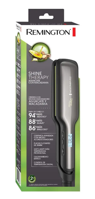 Plancha Alisadora Remington Shine Therapy Placas Extra Anchas Con Aguacate Y Macadamia S9980