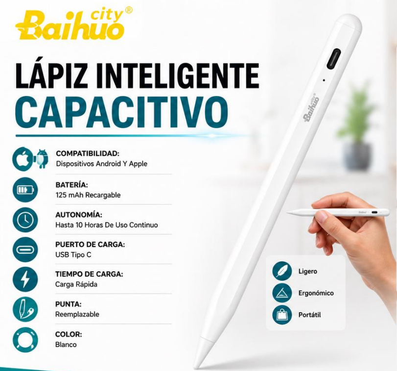 Lápiz Inteligente Capacitivo Recargable Para Android Y Apple Baihuo City MY-7889