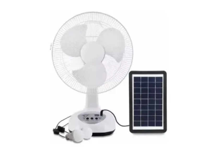 Ventilador Recargable Panel Solar Dos Bombillos Gd-8019