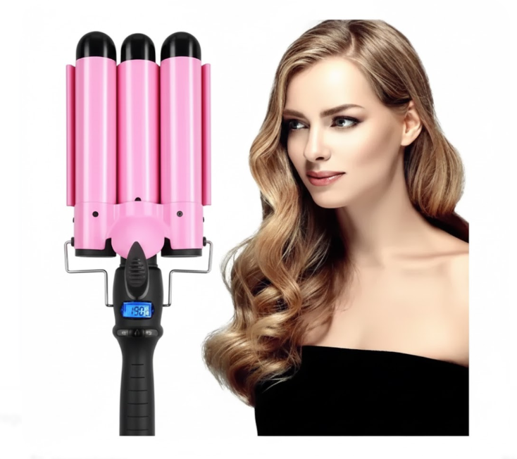 Plancha Rizadora De Sirena-Onduladora De Cabello 3 Tubos Rosada
