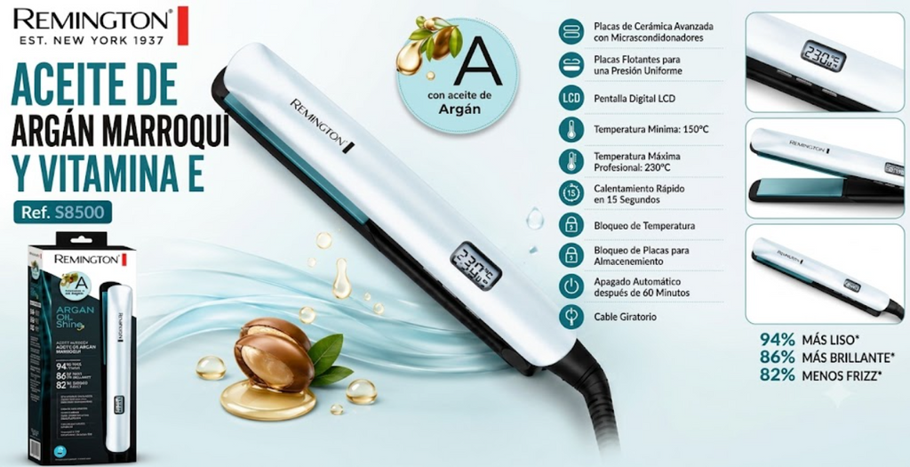 Plancha De Cabello Remington S8500 Argán Microacondicionador