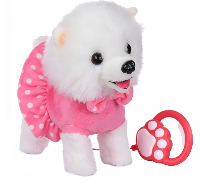 Perro Peluche Interactivo Camina Ladra Control Remoto Blanca Con Vestido