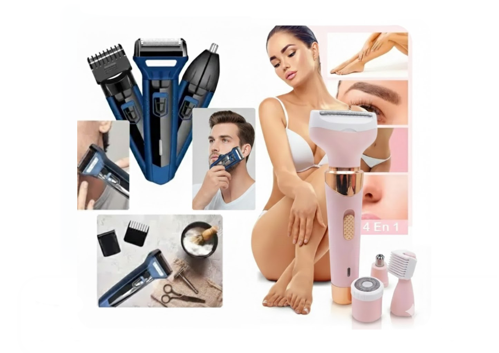 Kit Afeitadora Recargable Geemy 566 3 En 1+Máquina Depiladora Femenina Gemmy GM-3074 4 En 1