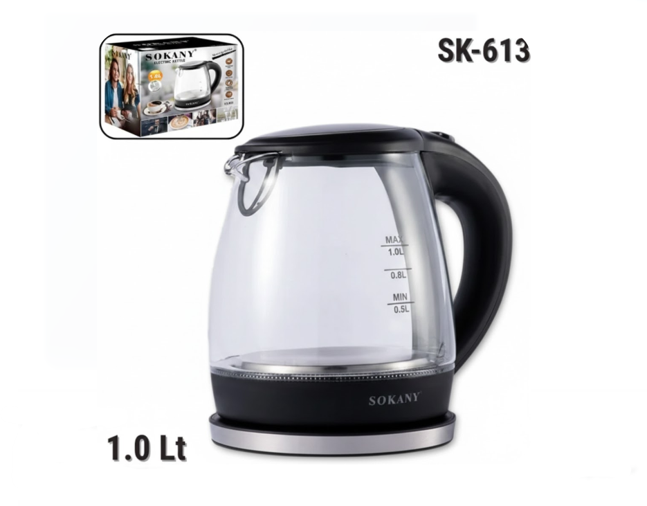 Hervidor Electrico De Agua 1.0 Litros Tetera De Vidrio Sokany SK-613