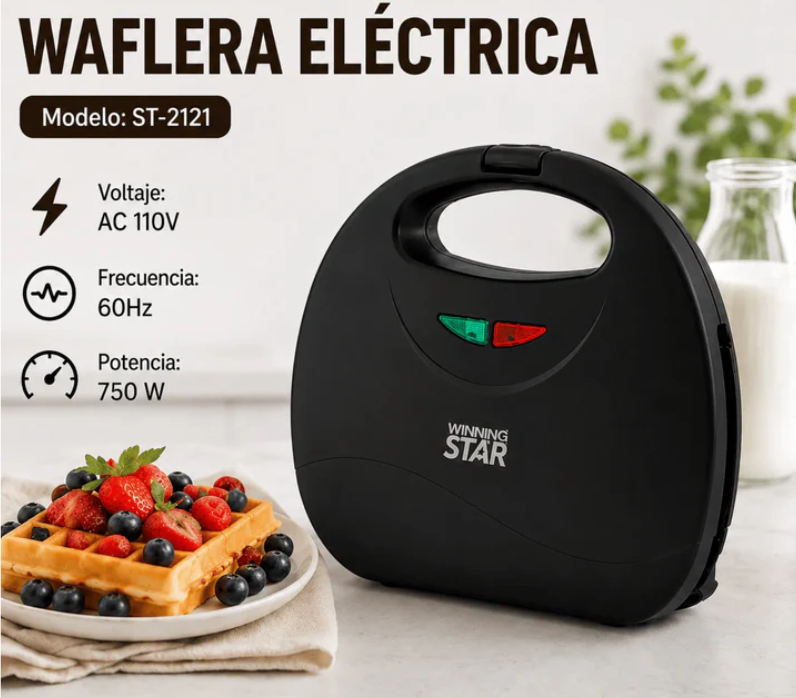 Waflera Winning Star Con Placas Antiadherente Dobles y Potencia 750w ST-2121