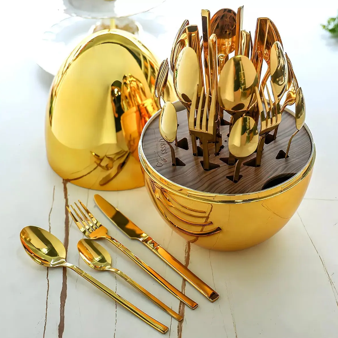Juego De Cubiertos 24pcs Acero Inoxidable Gold Estuche Huevo Color Dorado