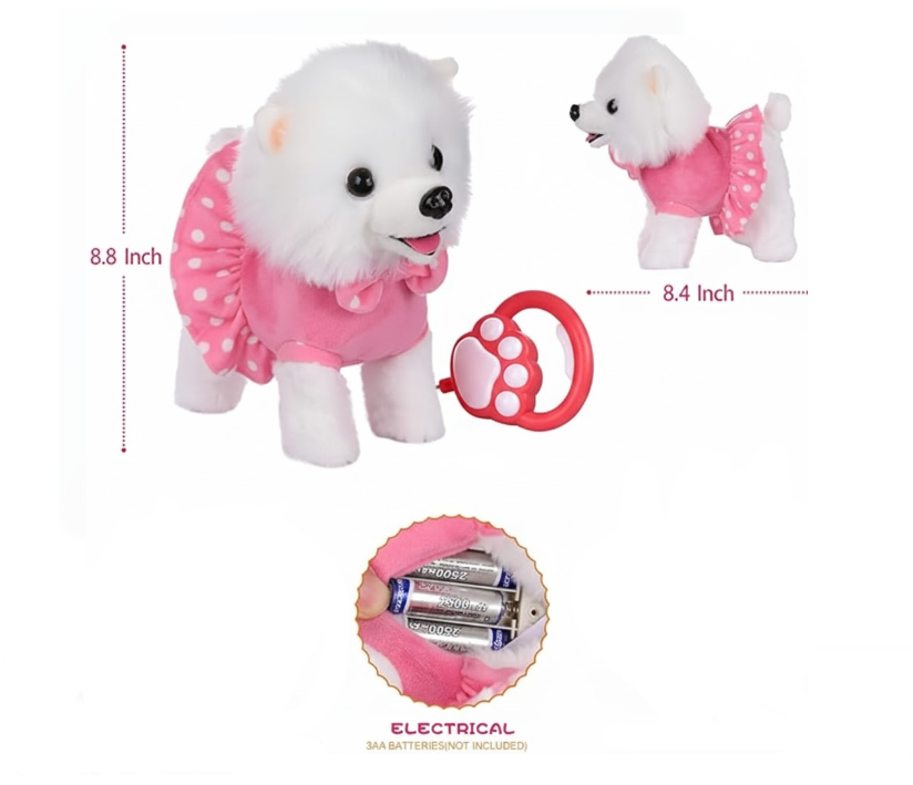 Perro Peluche Interactivo Camina Ladra Control Remoto Blanca Con Vestido