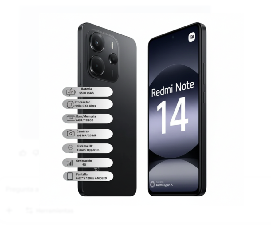Celular Xiaomi Redmi Note 14 6Gb 128Gb Negro