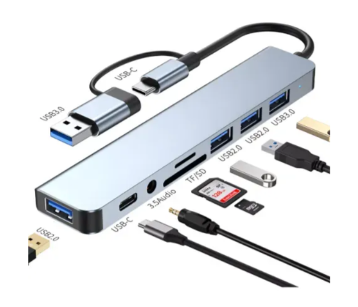Adaptador Usb C Hub Tipo C, 8 En 1, Multipuerto, Usb 3.0, Sd, Hubs Múltiple En Uno