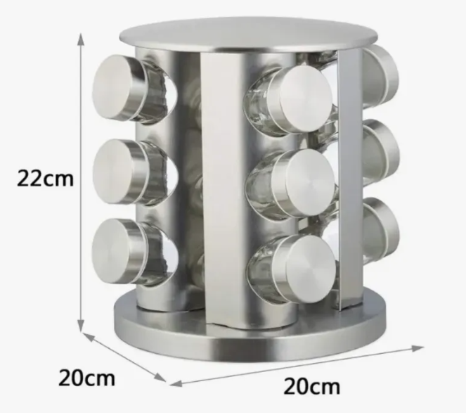 Set Especiero Condimentero En Vidrio X12 Frascos Base Giratoria