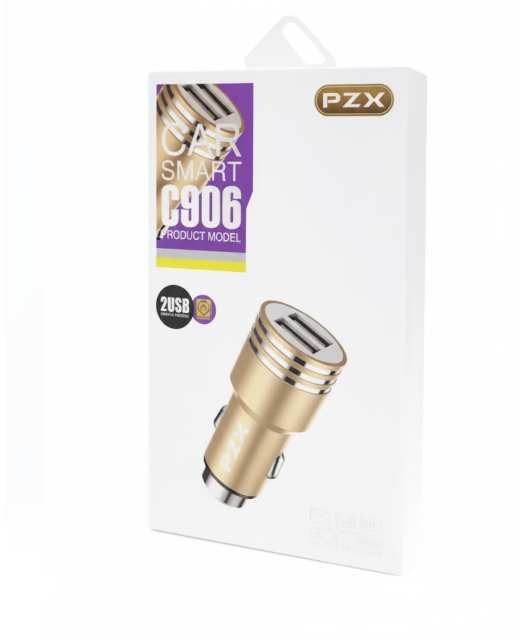 Cargador P/carro Pzx Adaptador De Carga 2 Entradas Usb C906