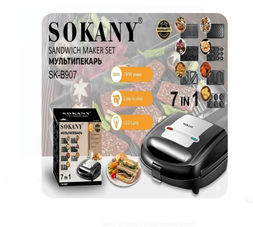 Máquina 7 En 1 Sokany: Waflera, Sandwichera Y Para Donas