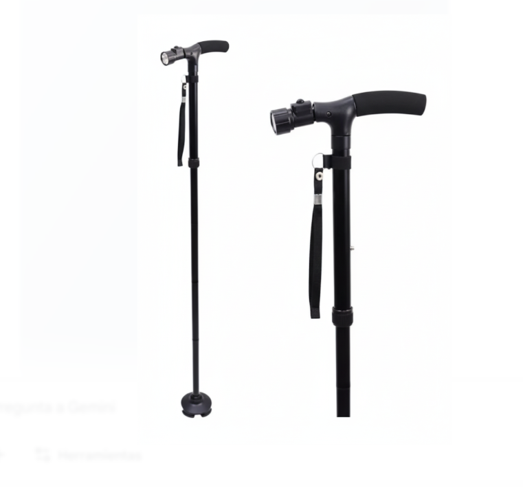 Bastón Ortopédico Plegable De Aluminio Con Lámpara Ajustable Color Negro