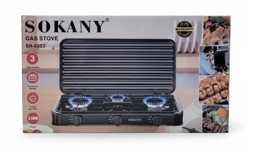 Estufa De Gas Sencilla 3 Boquillas Sk-6003 Sokany