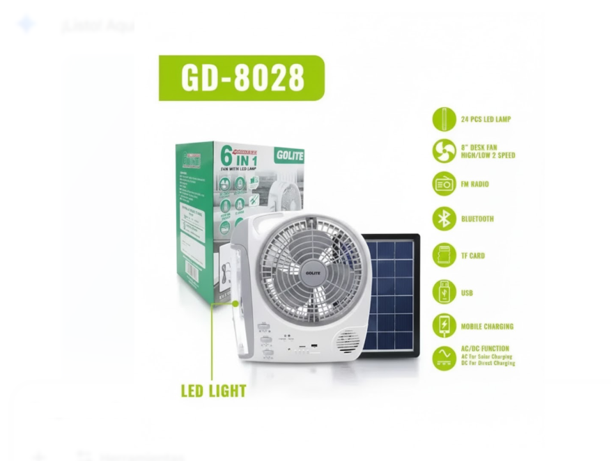 Ventilador Recargable Multifuncional Con Panel Solar Gd-8028