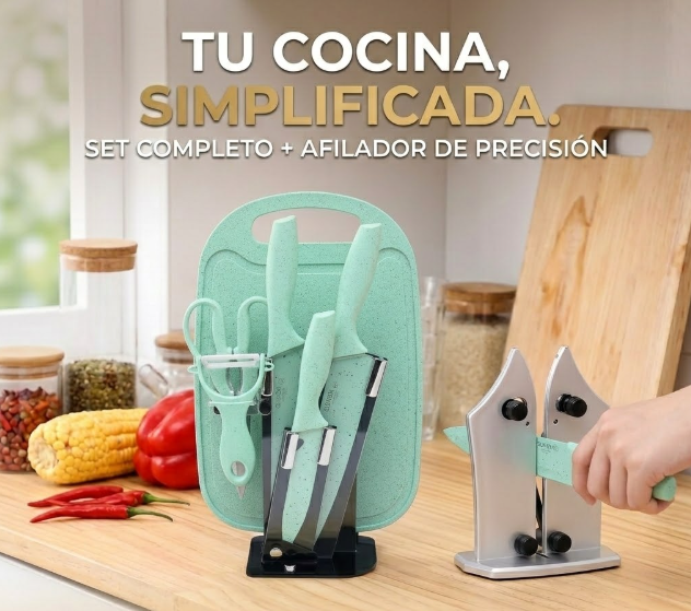 Combo Set De Cuchillos + Afilador De Cuchillos