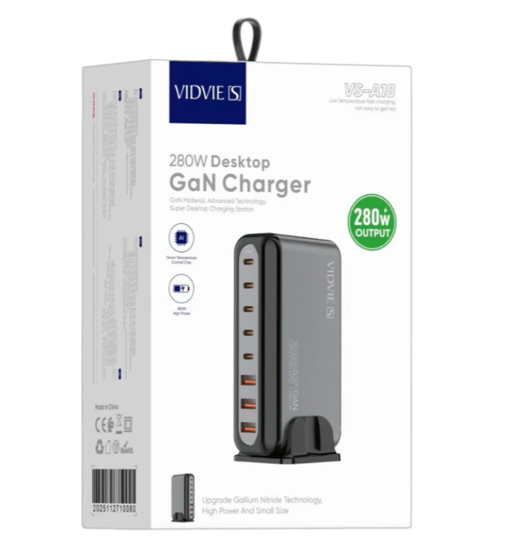 Cargador Vidvie 280w Con 3 Entradas Usb y 4 Typec VS-A18