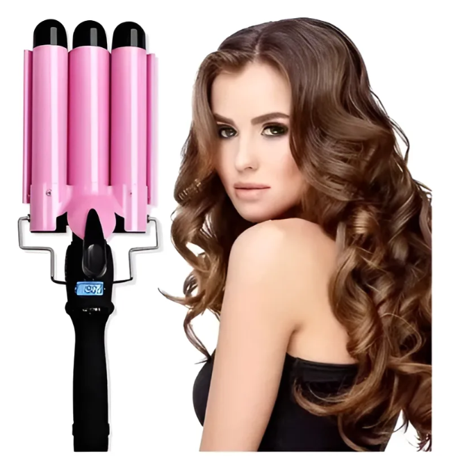 Plancha Rizadora De Sirena-Onduladora De Cabello 3 Tubos Rosada