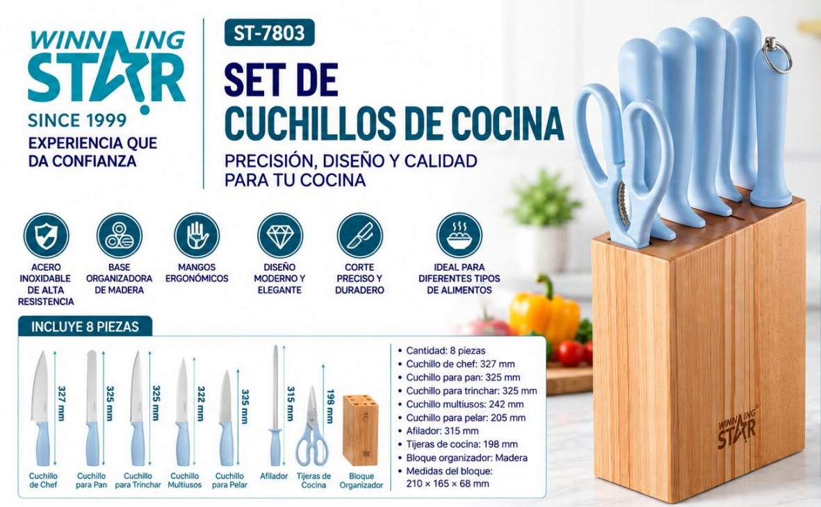Set De Cuchillos De Cocina 8 Piezas Winning Star ST-7803