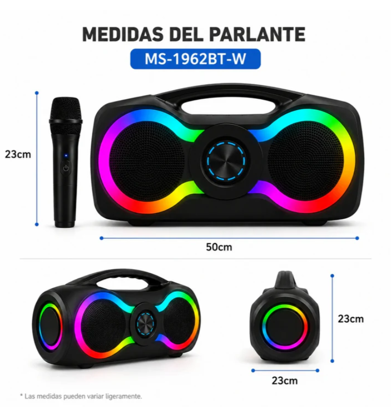 Parlante Bluetooth Portátil Doble 6.5 Pulgadas RGB MS-1962BT-W