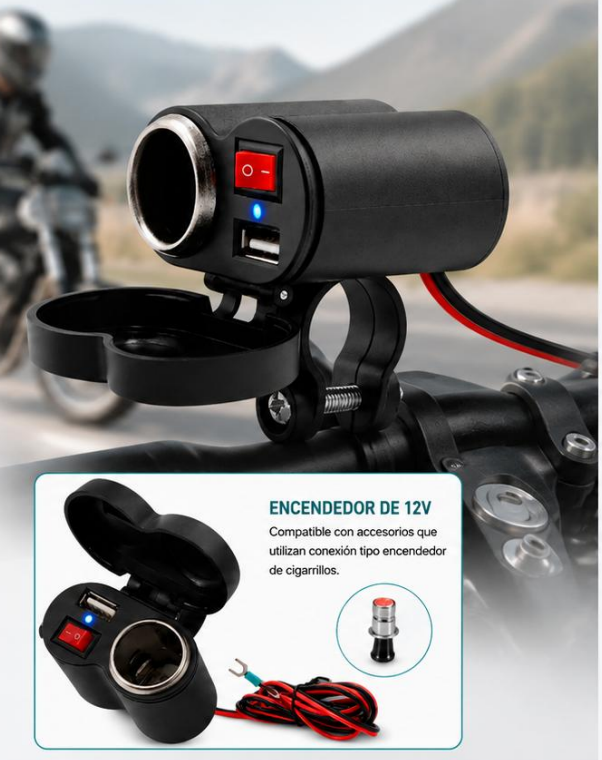 Cargador Para Motocicleta Baihuo City Con Puerto USB Y Encendedor 12V MY-7804
