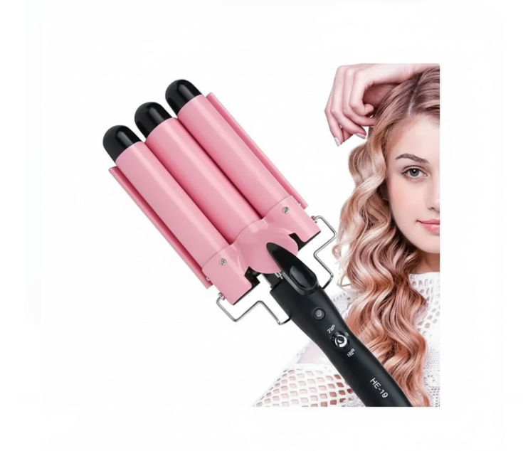 Plancha Rizadora De Sirena-Onduladora De Cabello 3 Tubos Rosada