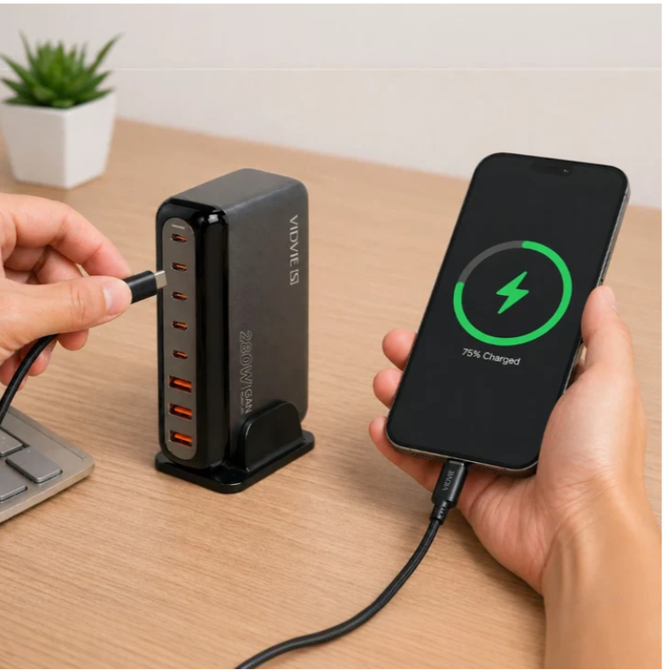 Cargador Vidvie 280w Con 3 Entradas Usb y 4 Typec VS-A18