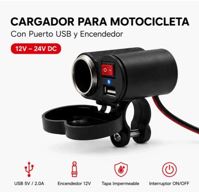 Cargador Para Motocicleta Baihuo City Con Puerto USB Y Encendedor 12V MY-7804