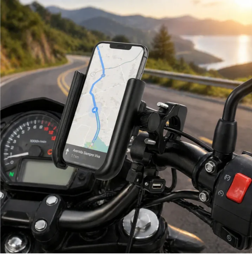 Soporte Para Moto En Aluminio Con Puerto USB Y Rotación 360° MY-7130