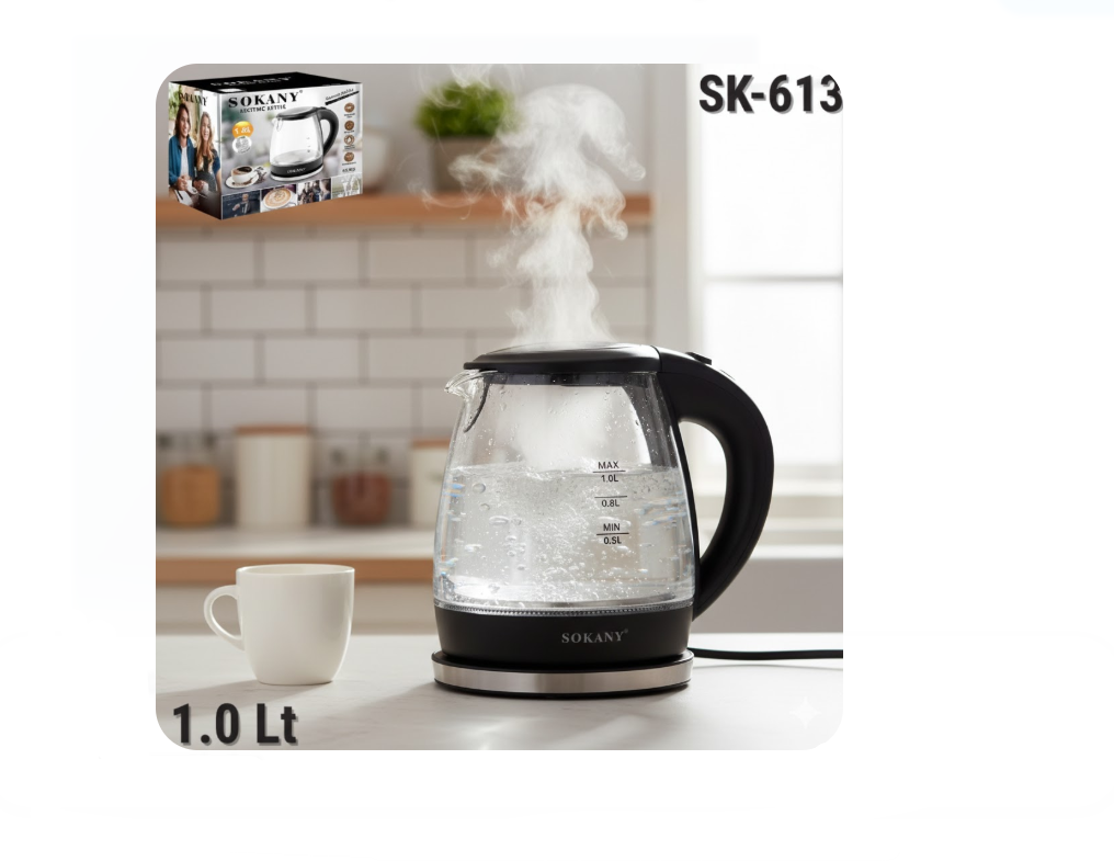 Hervidor Electrico De Agua 1.0 Litros Tetera De Vidrio Sokany SK-613