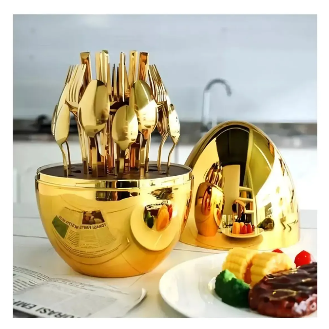 Juego De Cubiertos 24pcs Acero Inoxidable Gold Estuche Huevo Color Dorado