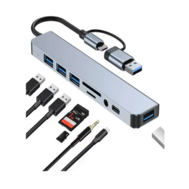 Adaptador Usb C Hub Tipo C, 8 En 1, Multipuerto, Usb 3.0, Sd, Hubs Múltiple En Uno