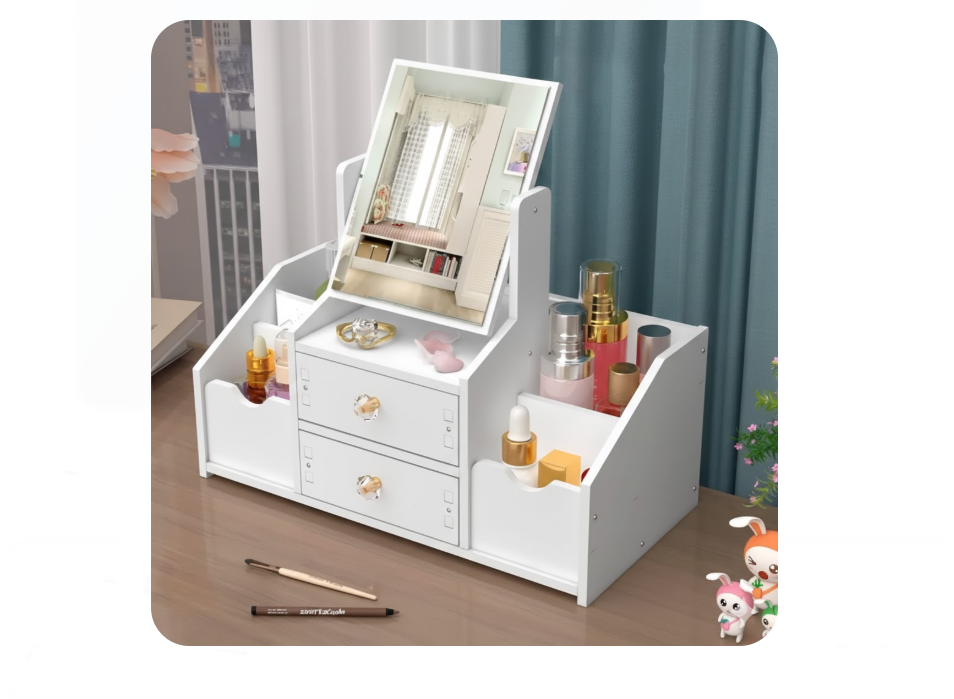 Set Espejo Tocador Organizador De Maquillaje