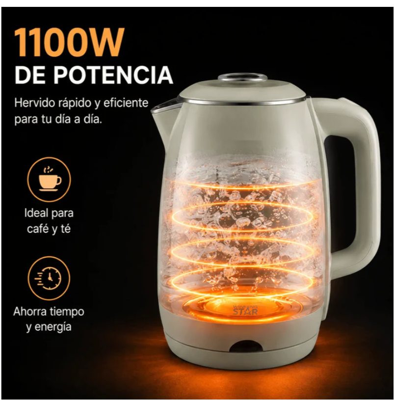 Hervidor Eléctrico Winning Star 1.8L 1100W Con Base Giratoria 360° ST-2066