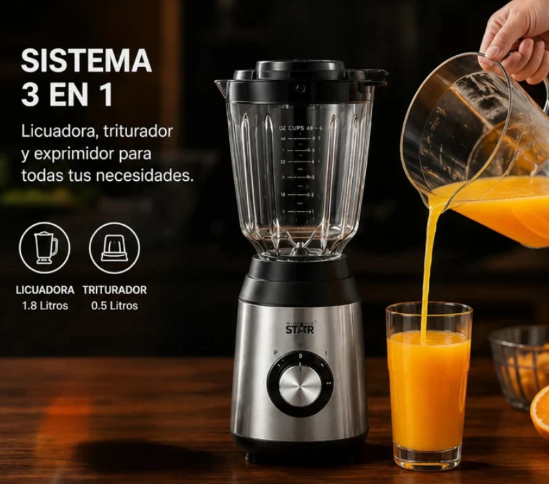 Licuadora 3 En 1 Winning Star 1.8L Con Exprimidor Y Triturador ST-5563