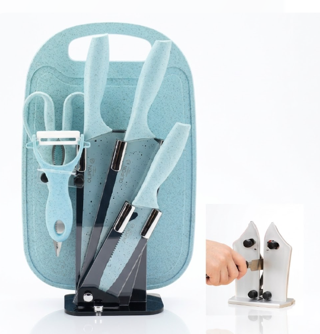 Combo Set De Cuchillos + Afilador De Cuchillos