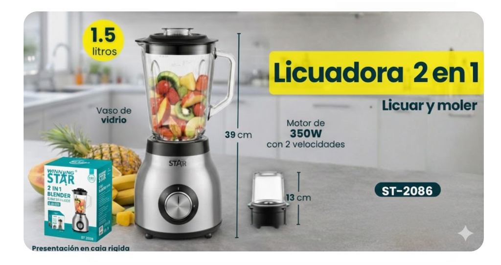 Licuadora de 1.5L 2 en 1 ST-2086