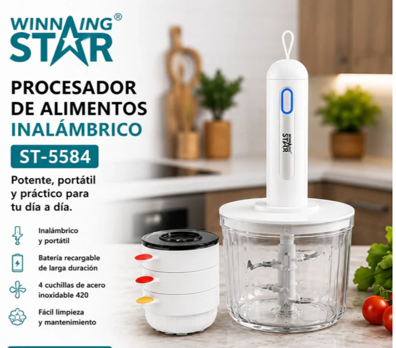 Procesador De Alimentos Inalámbrico Winning Star 1.2L ST-5584