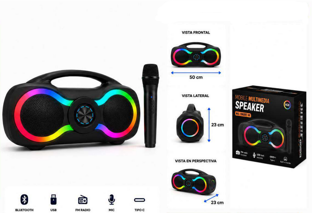 Parlante Bluetooth Portátil Doble 6.5 Pulgadas RGB MS-1962BT-W