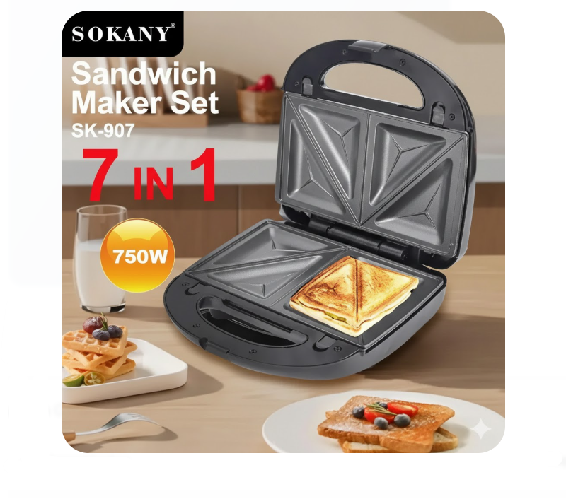Máquina 7 En 1 Sokany: Waflera, Sandwichera Y Para Donas
