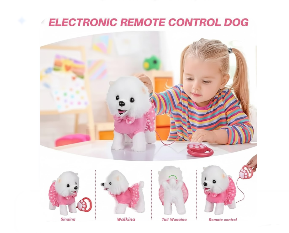 Perro Peluche Interactivo Camina Ladra Control Remoto Blanca Con Vestido
