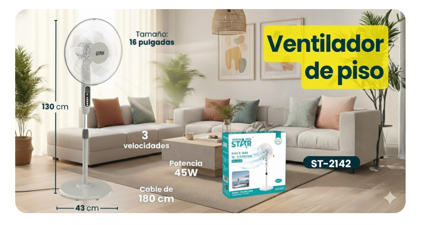 Ventilador Alámbrico De 16" 3 Velocidades ST-2142